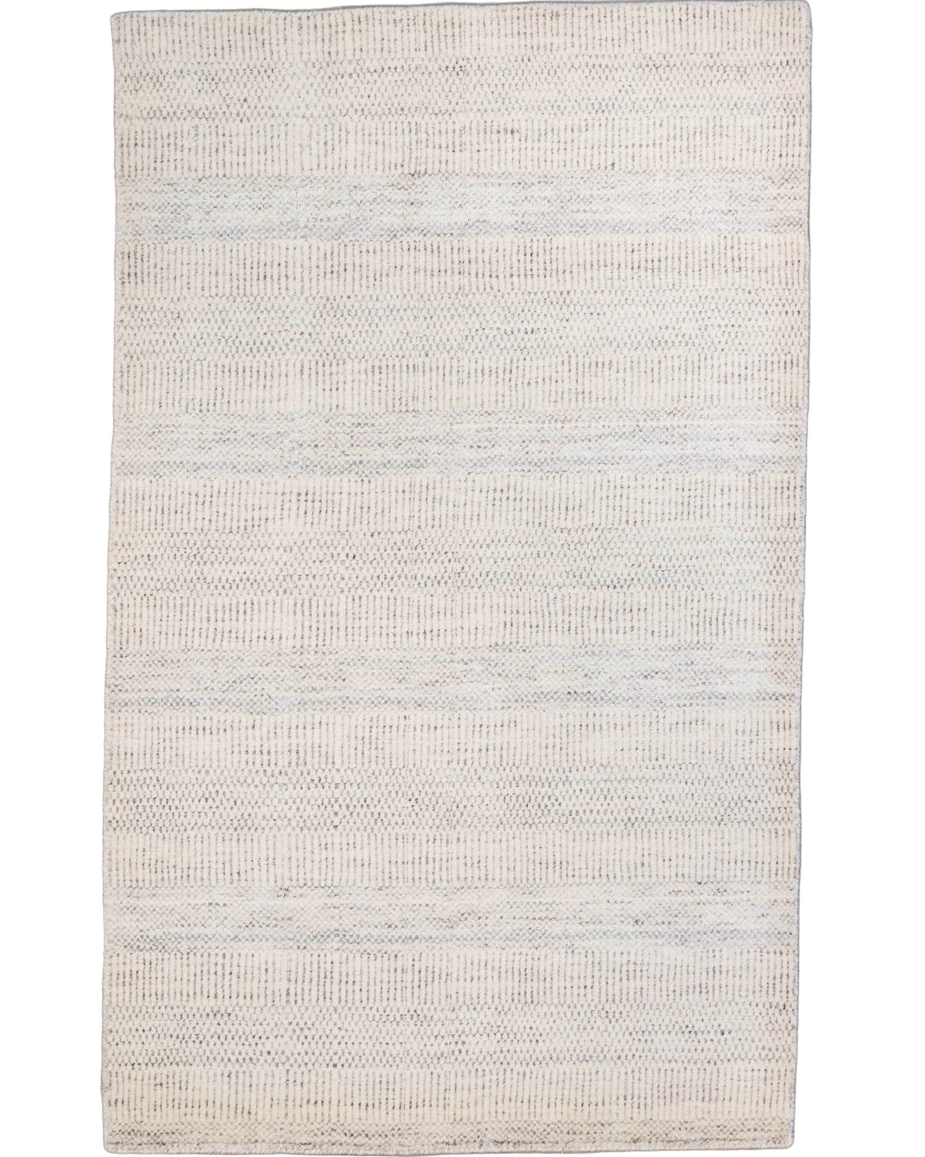 Ivory hand-loomed wool and bamboo silk rug with striated texture, 3' x 5'