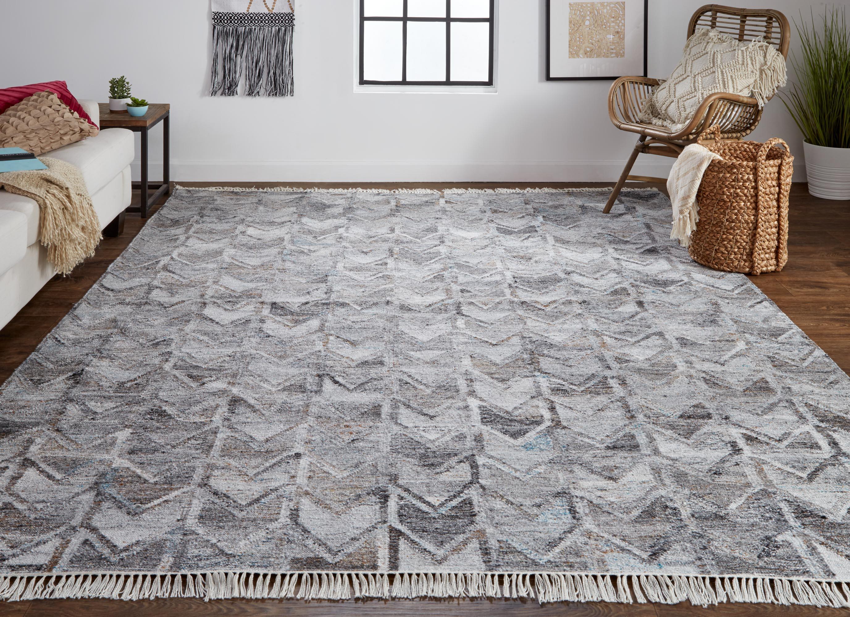 Beckett Eco Friendly Bohemian Chevron Rug, Light/Dark Gray, 5ft x 8ft Area Rug - Modern Rug Importers