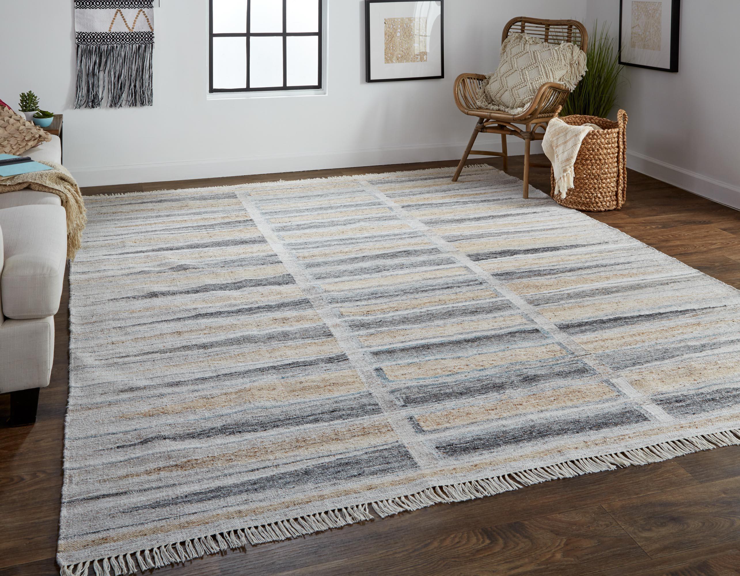 Beckett Eco Friendly Bohemian Geometric Rug, Latte Tan/Gray, 5ft x 8ft Area Rug - Modern Rug Importers
