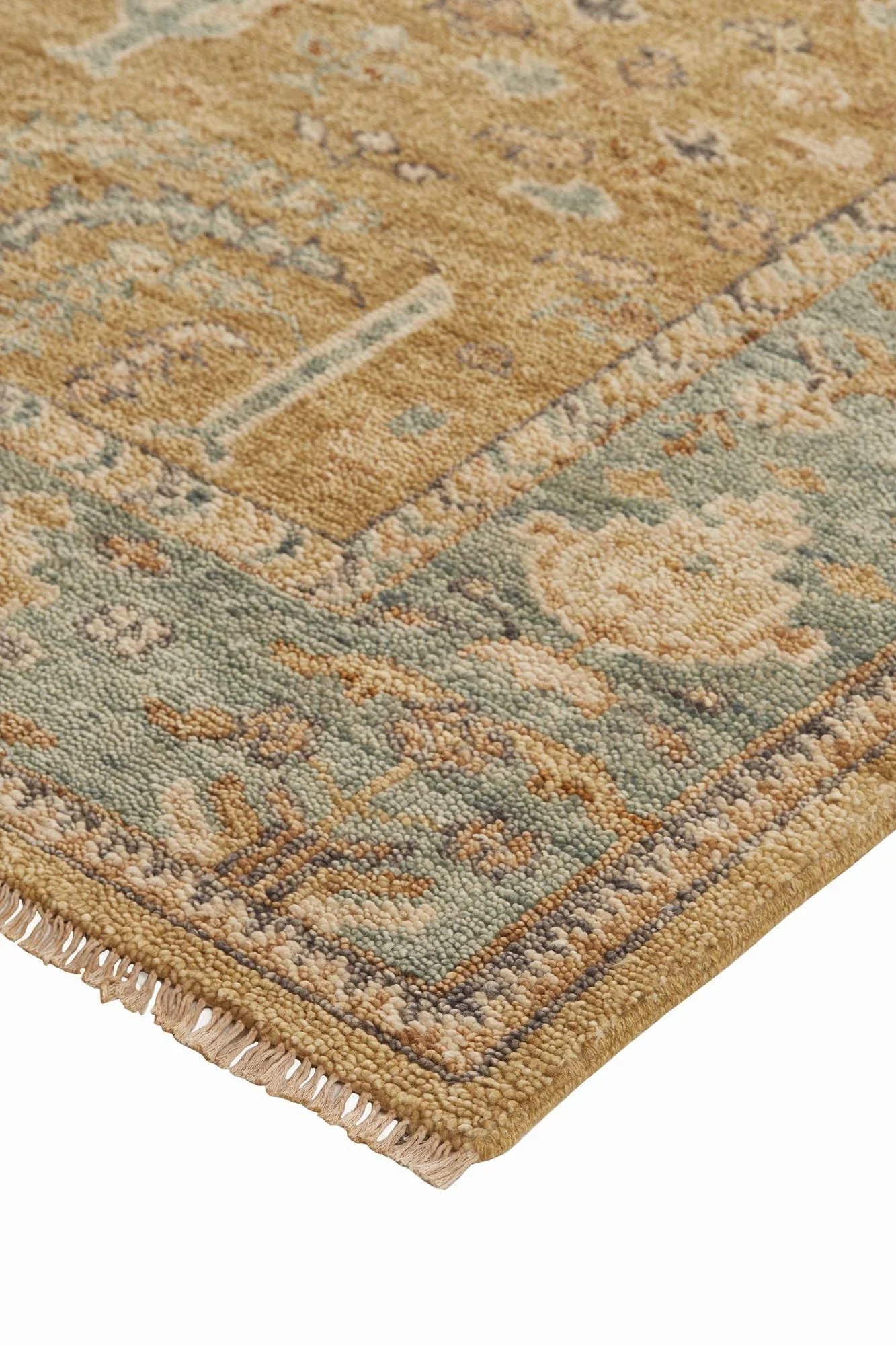 Carrington Traditional Oushak Rug, Flora/Fauna, Gold/Gray/Vanilla, 5ft-6in x 8ft-6in - Modern Rug Importers