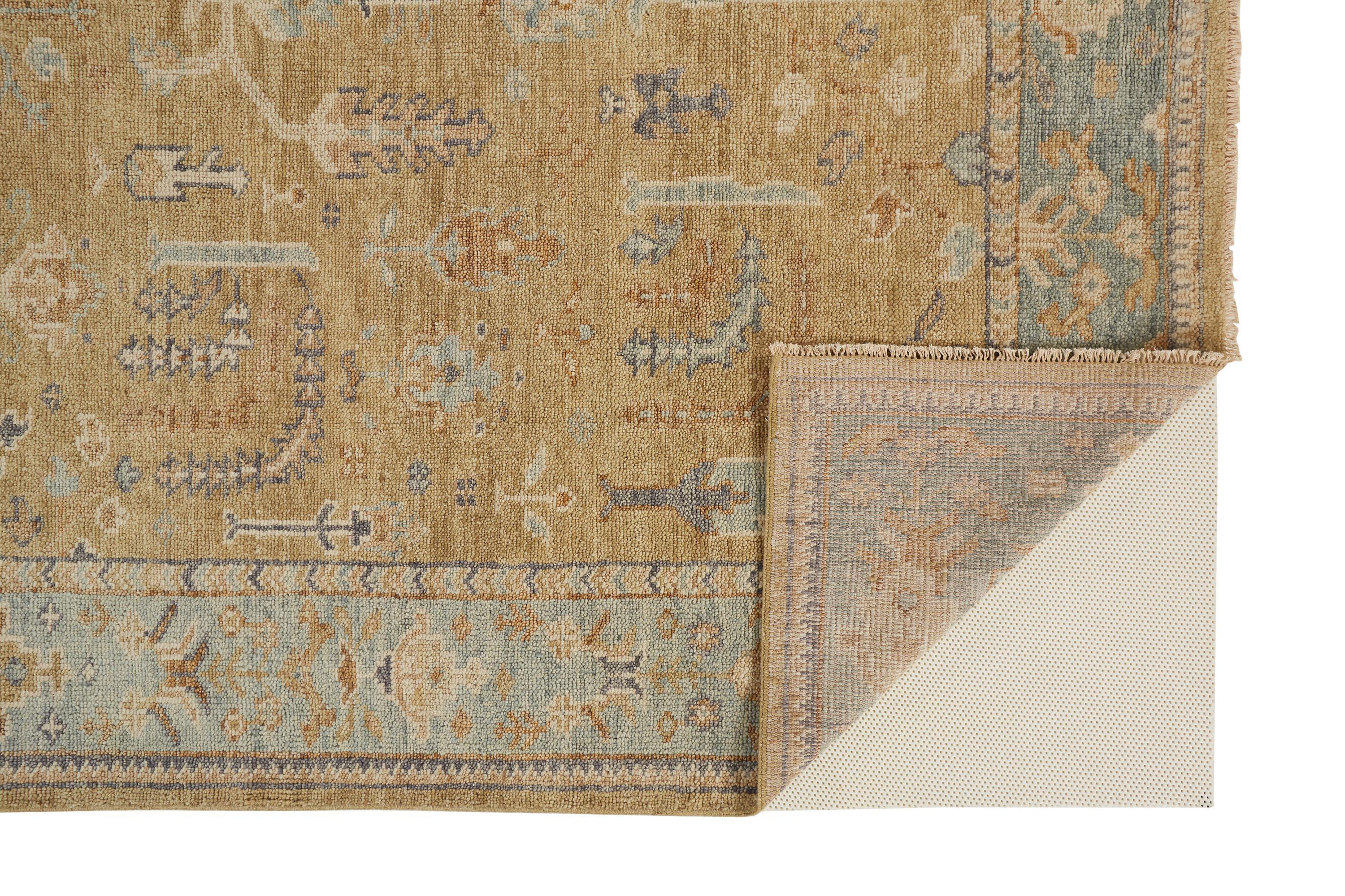 Carrington Traditional Oushak Rug, Flora/Fauna, Gold/Gray/Vanilla, 5ft-6in x 8ft-6in - Modern Rug Importers