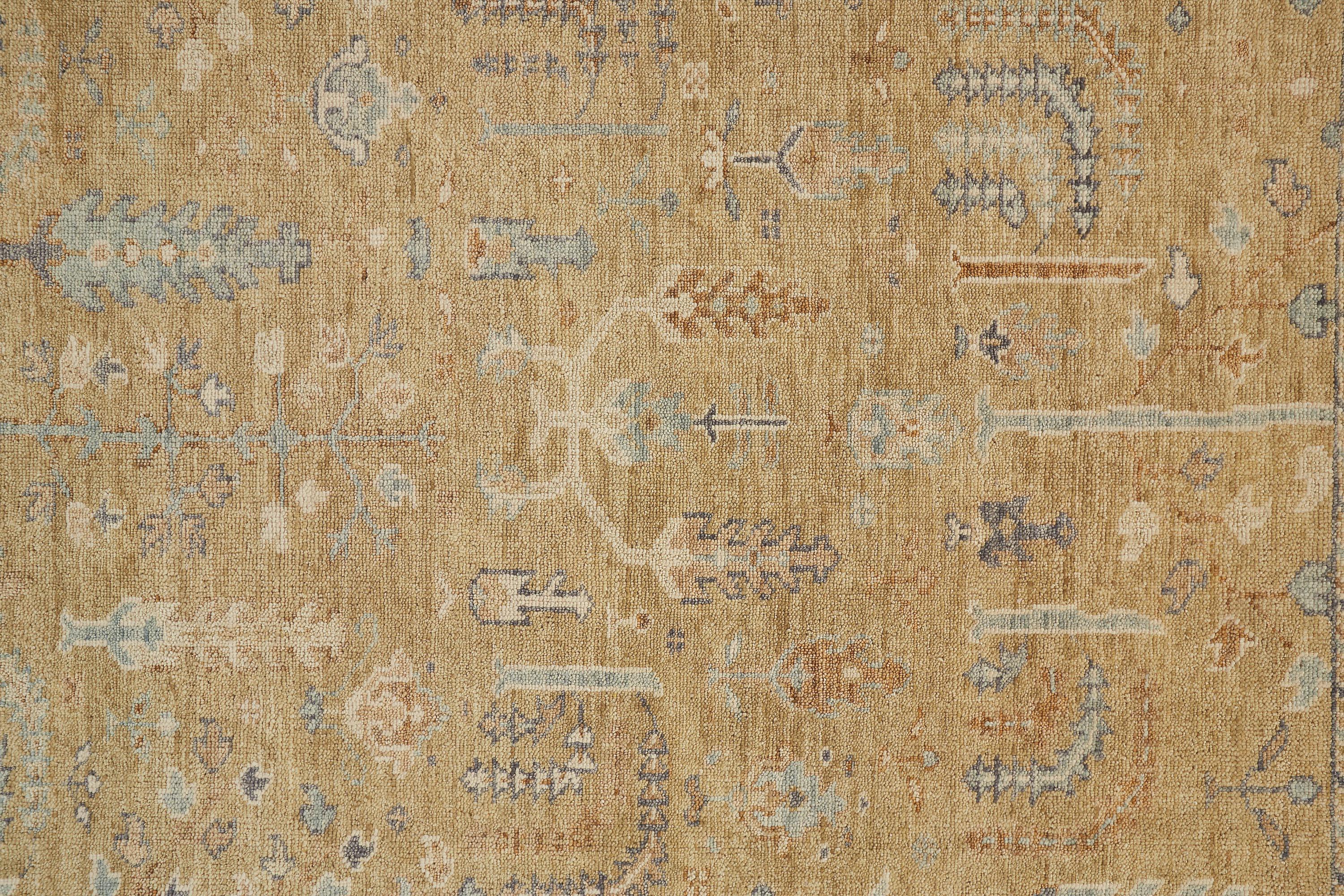 Carrington Traditional Oushak Rug, Flora/Fauna, Gold/Gray/Vanilla, 5ft-6in x 8ft-6in - Modern Rug Importers