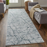 Atwell Contemporary Marbled Rug, Teal Blue/Gray, 3ft x 8ft, Runner - Modern Rug Importers