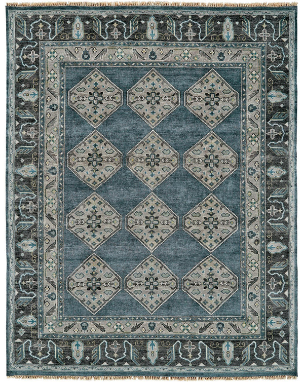 Ustad Taditional Persian Area Rug, Indian Teal/Pewter Gray, 5ft-6in x 8ft-6in - Modern Rug Importers