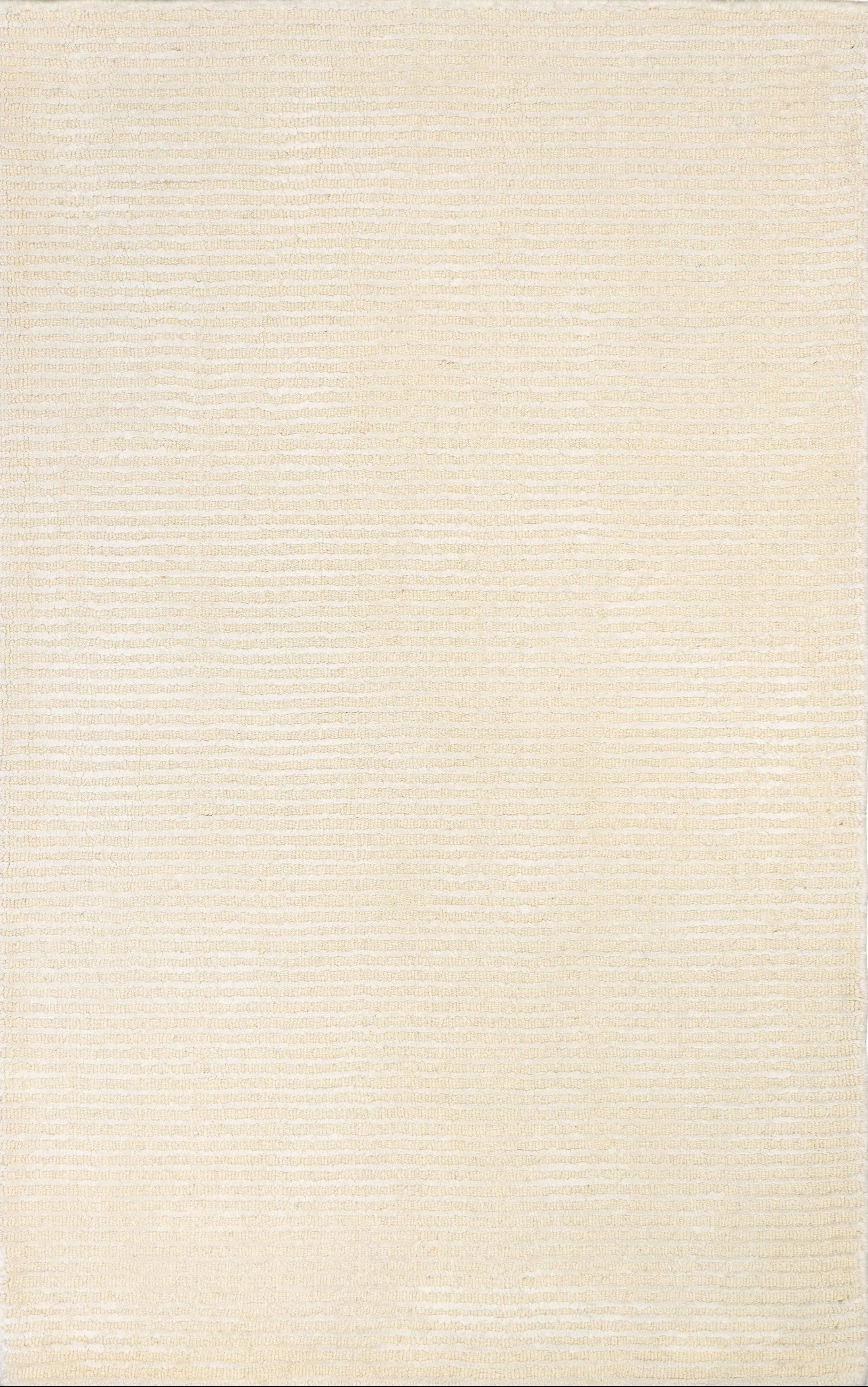 Cream hand-loomed wool and bamboo silk rug with subtle tonal stripe texture, 3' x 5'.