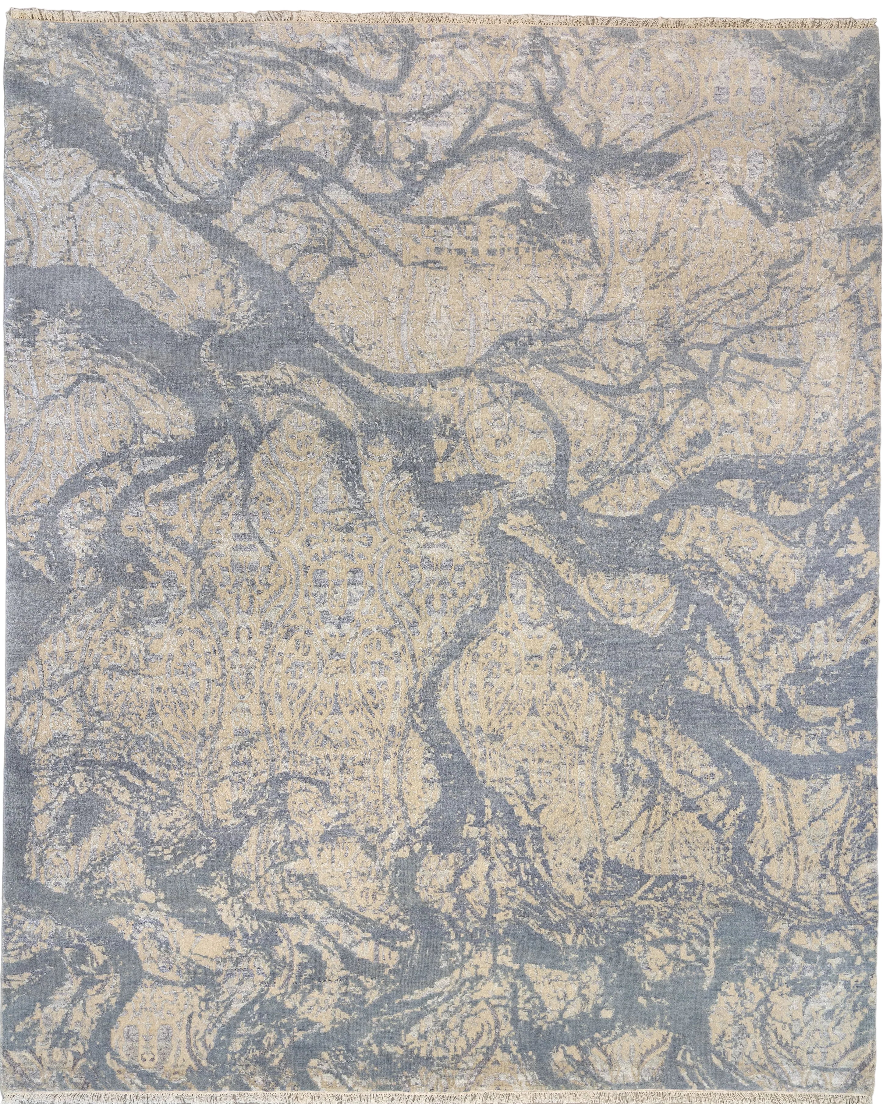 Handknotted fine one of a kind wool blend modern design rug