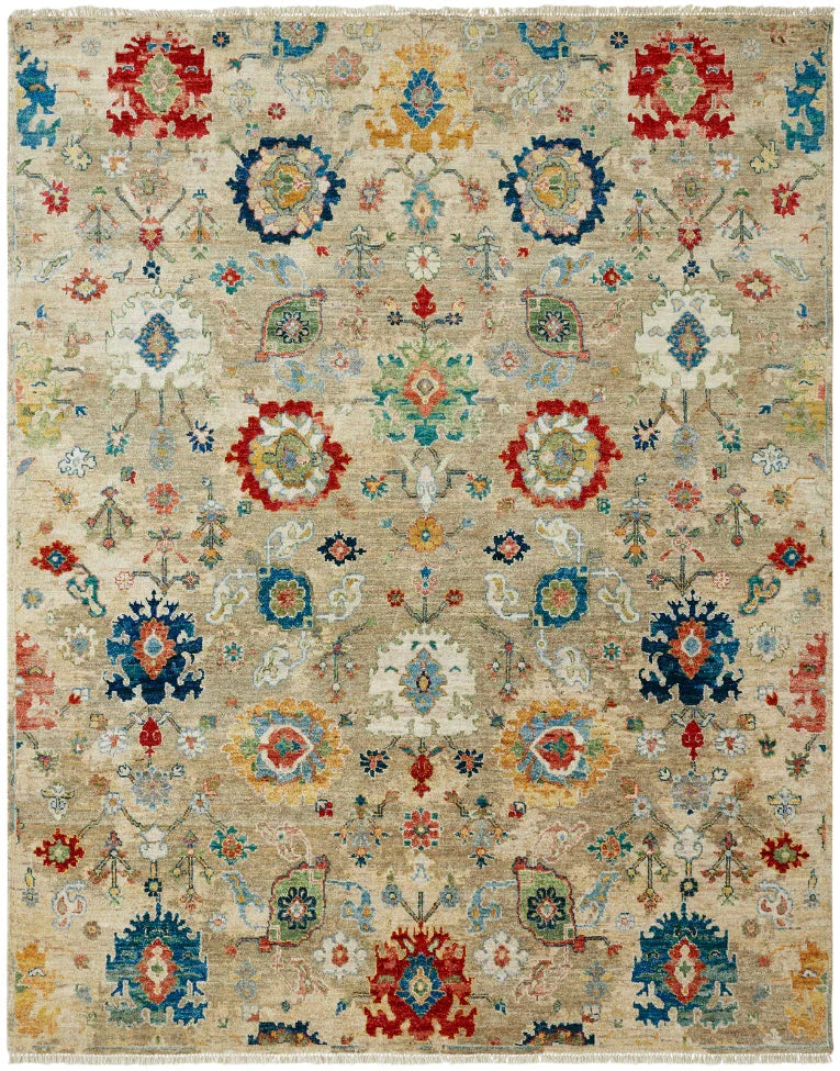 Grain Rug Sahara Vibrant Hand-Knotted Traditional Wool Area Rug with Floral Motifs ...