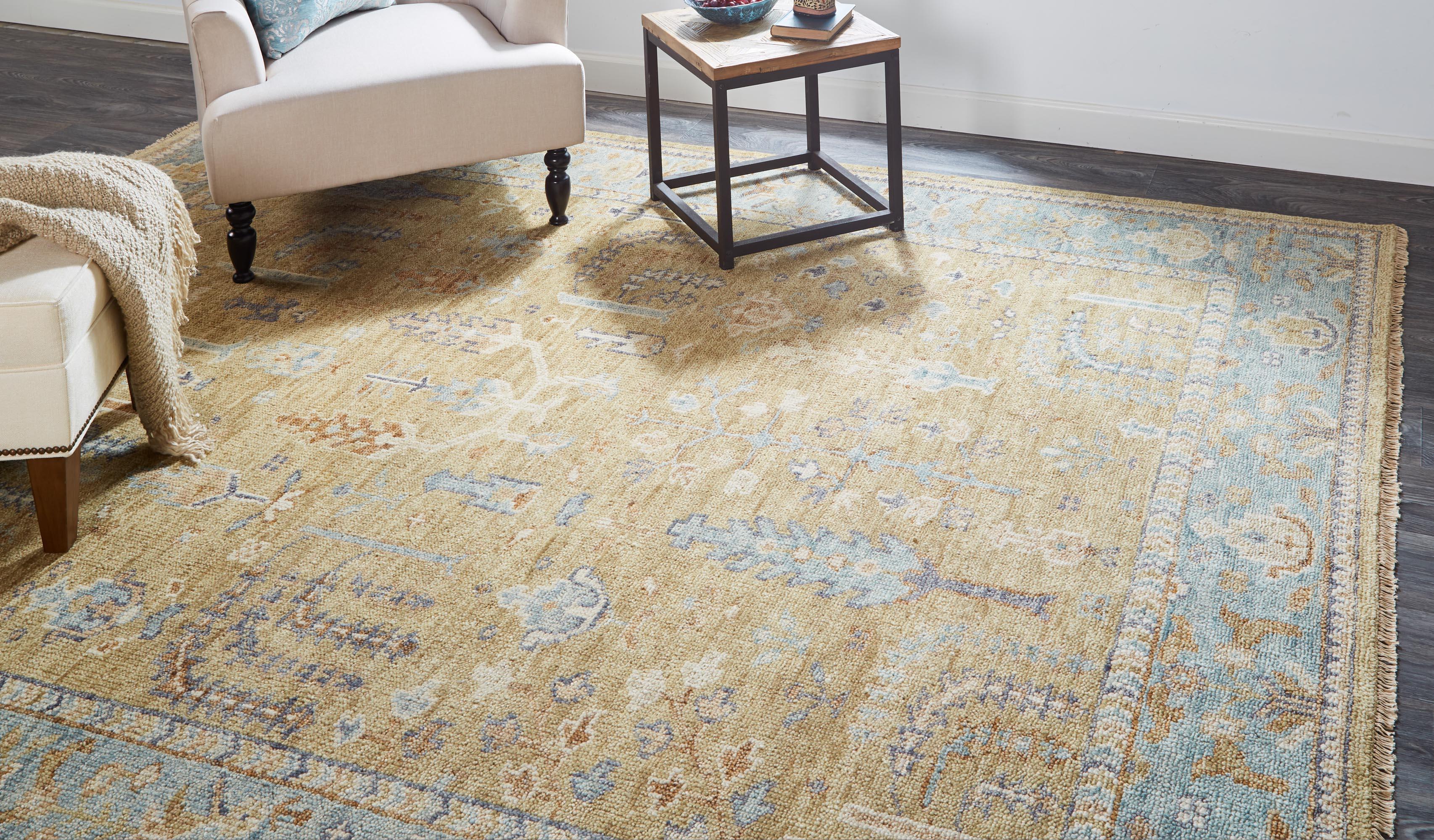 Carrington Traditional Oushak Rug, Flora/Fauna, Gold/Gray/Vanilla, 5ft-6in x 8ft-6in - Modern Rug Importers