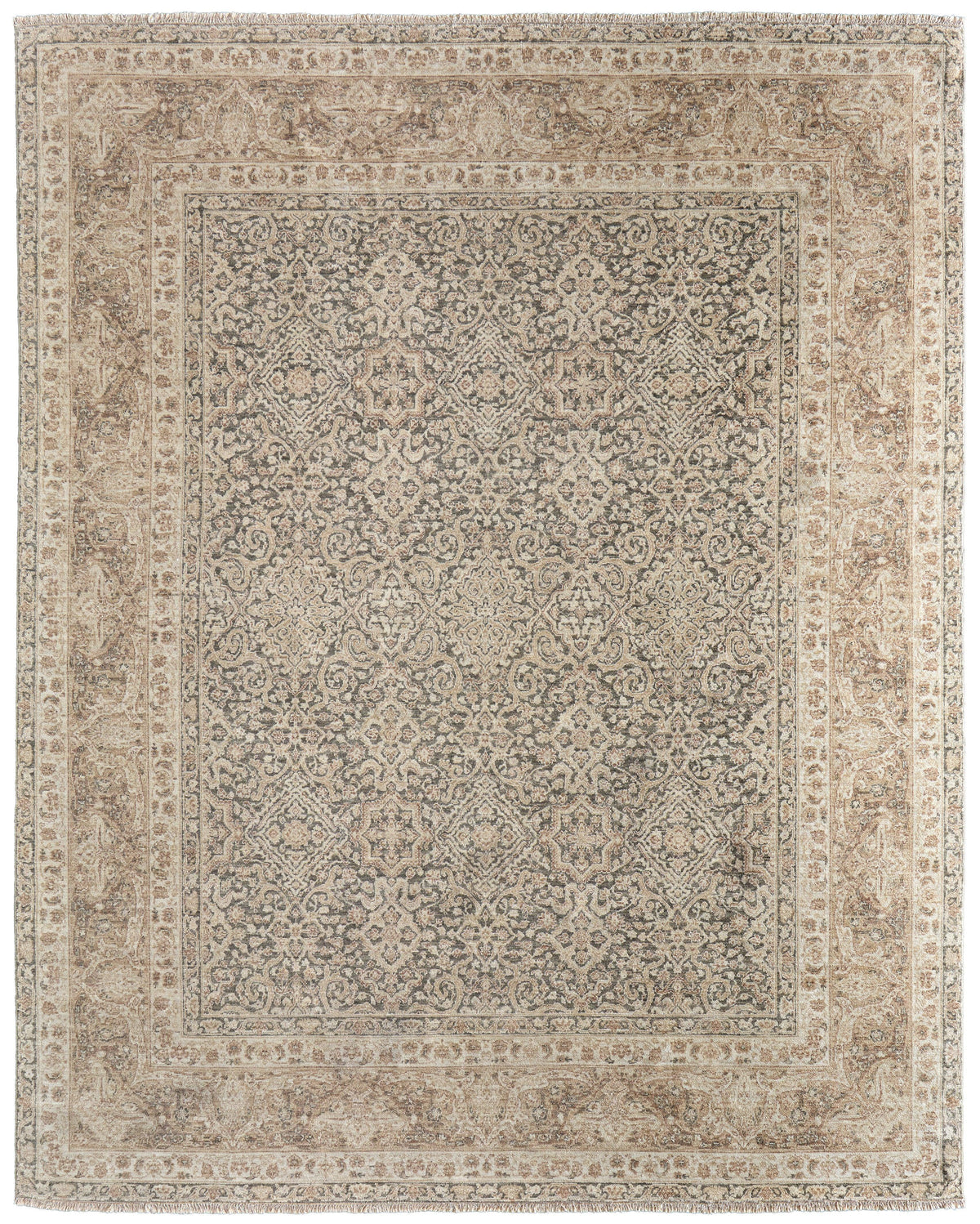 Traditional Gray and Beige Hand-Knotted Wool Area Rug - Empire ...