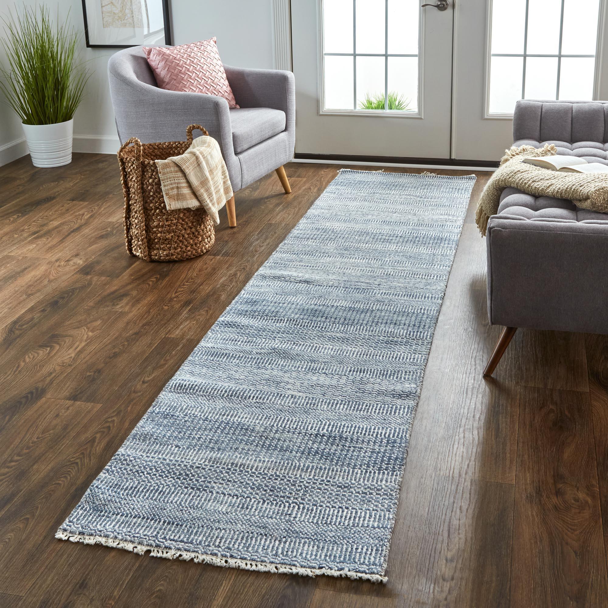 Janson Classic Striped Rug, Navy Blue/Silver Gray, 5ft-6in x 8ft-6in Area Rug - Modern Rug Importers