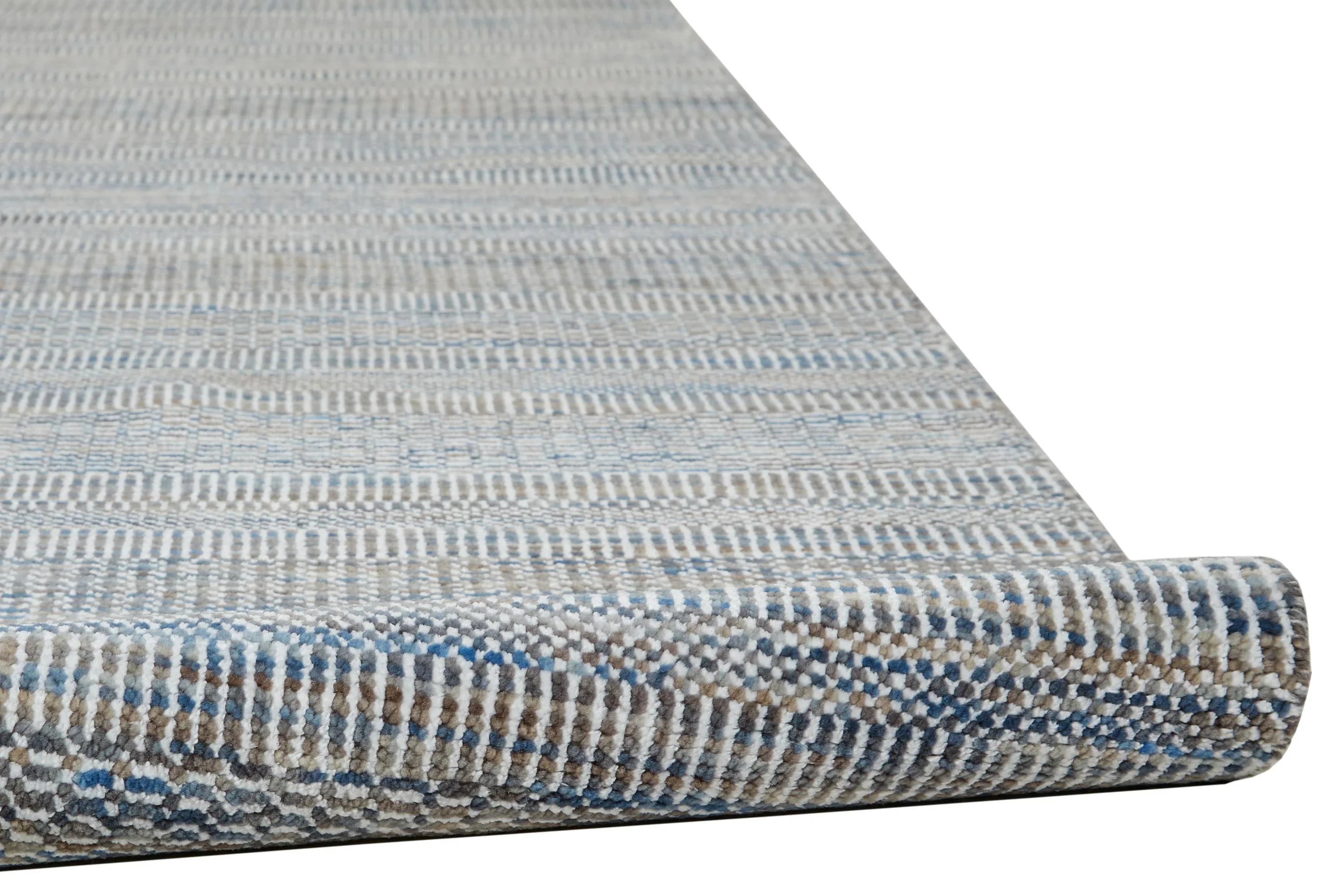 Janson Classic Striped Rug, Warm Gray/Bright Blue, 5ft-6in x 8ft-6in Area Rug - Modern Rug Importers