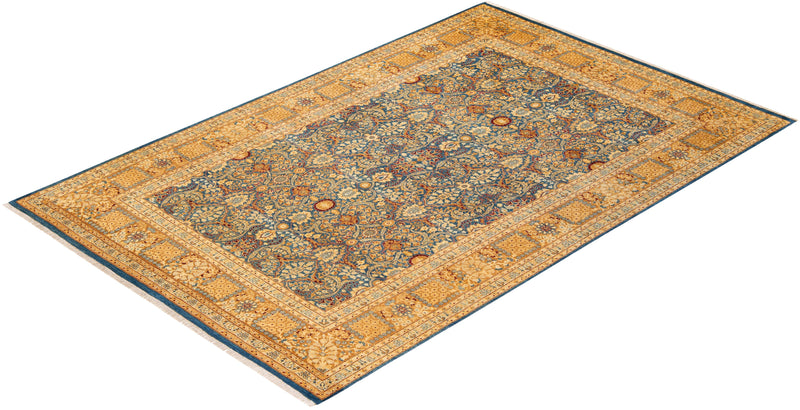 One-of-a-Kind Imported Hand-Knotted Area Rug  - Blue, 6' 1" x 9' 4" - Modern Rug Importers