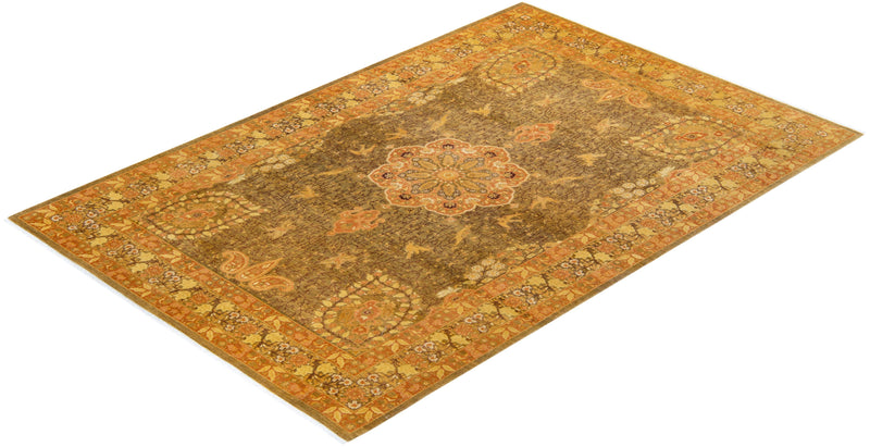 One-of-a-Kind Imported Hand-Knotted Area Rug  - Green, 6' 2" x 9' 3" - Modern Rug Importers
