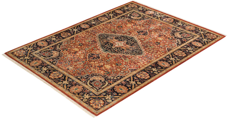 One-of-a-Kind Imported Hand-knotted Area Rug  - Orange, 4' 2" x 5' 10" - Modern Rug Importers