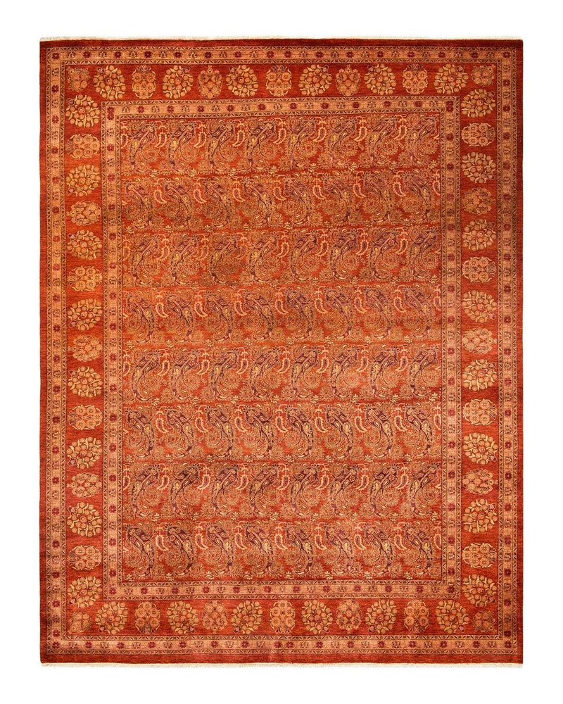 One-of-a-Kind Imported Hand-Knotted Area Rug  - Orange, 9' 2" x 11' 10" - Modern Rug Importers