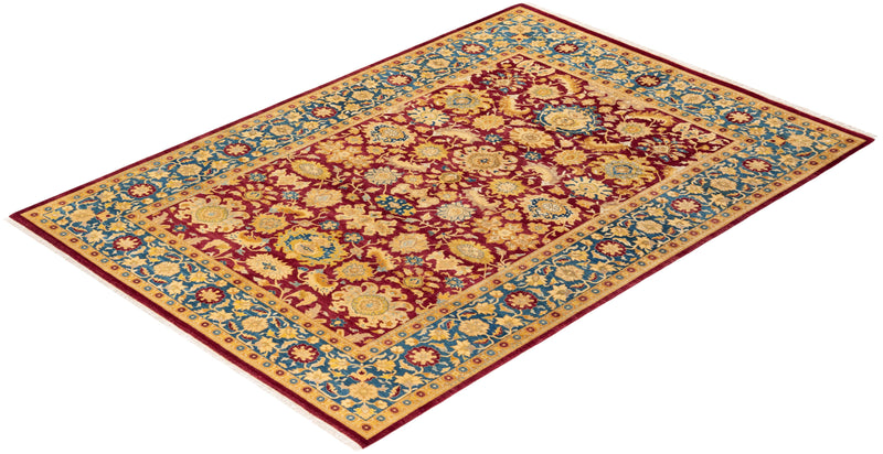 One-of-a-Kind Imported Hand-Knotted Area Rug  - Red, 6' 1" x 8' 10" - Modern Rug Importers