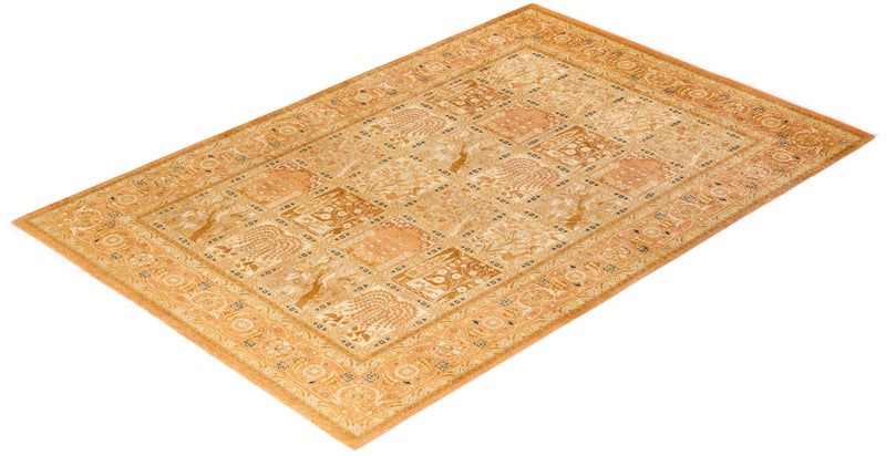 One-of-a-Kind Imported Hand-Knotted Area Rug  - Yellow, 6' 1" x 9' 1" - Modern Rug Importers