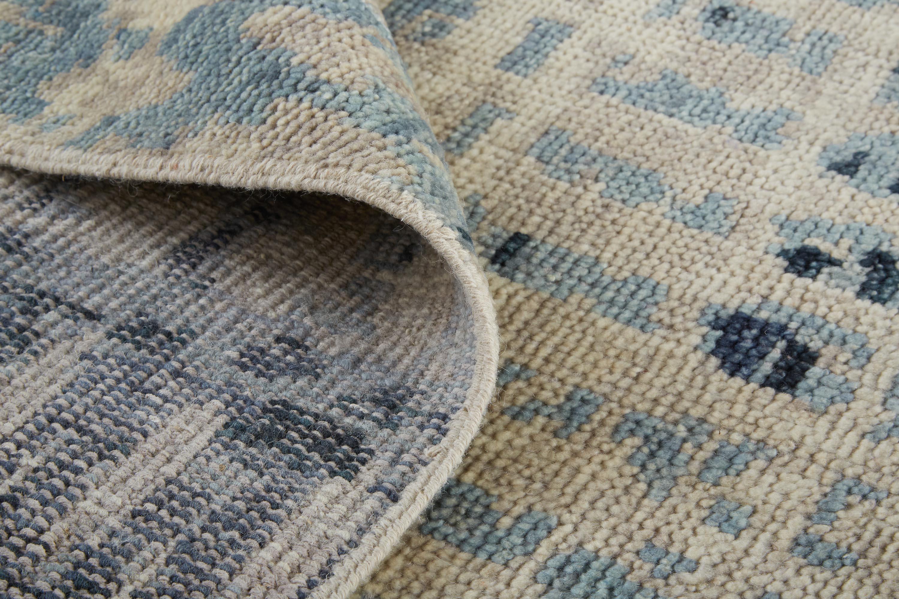 Palomar Hand Knot Abstract Area Rug, Light Beige/Denim Blue, 5x6in x 8x6in - Modern Rug Importers