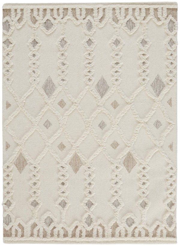 Anica Moroccan Wool Tufted Rug, Diamonds, Ivory/Tan, 5ft x 8ft Area Rug - Modern Rug Importers