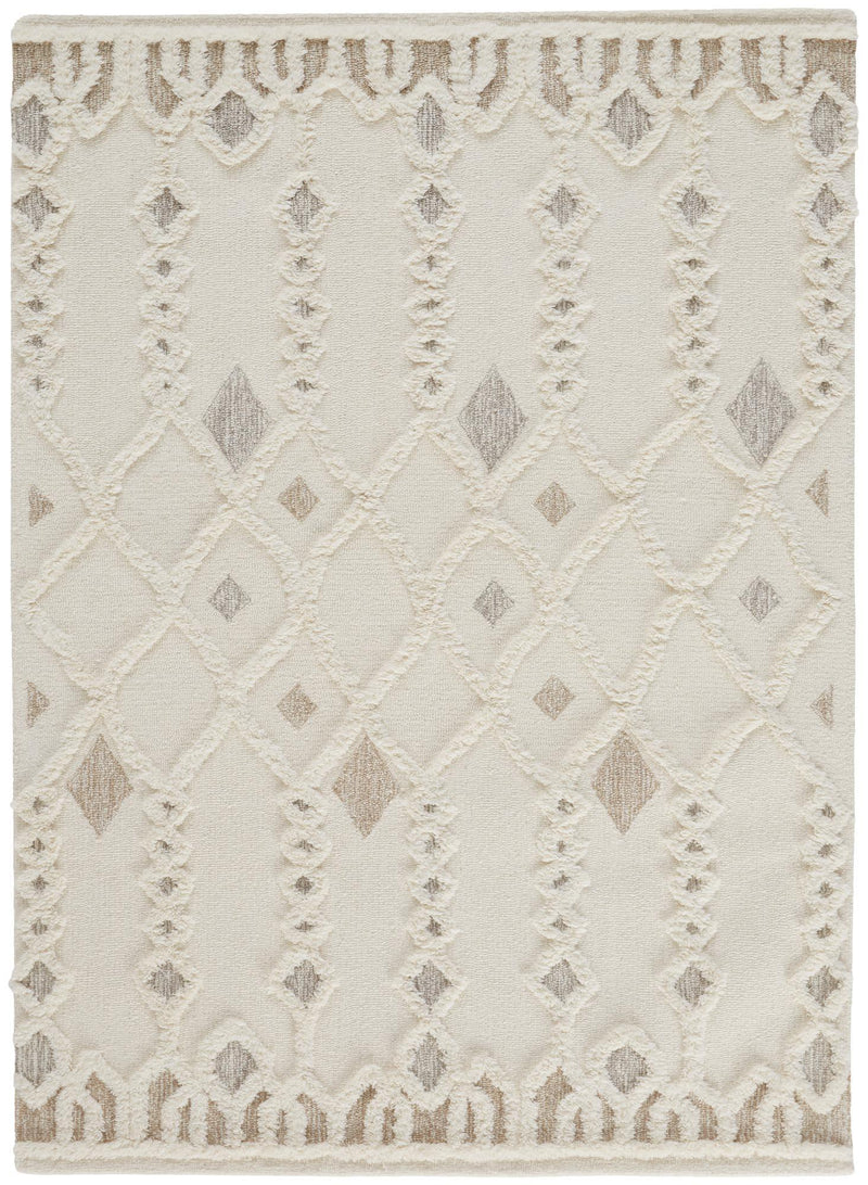 Anica Moroccan Wool Tufted Rug, Diamonds, Ivory/Tan, 5ft x 8ft Area Rug - Modern Rug Importers