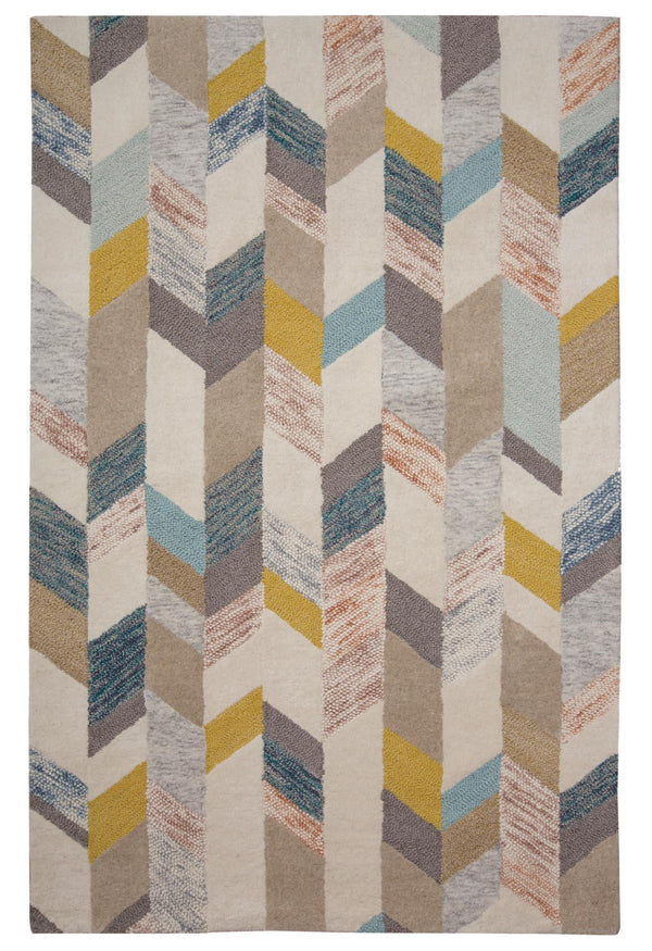 Arazad Tufted Rug, Tribal Graphic, Turquoise/Gold, 9ft-6in x 13ft-6in Area Rug - Modern Rug Importers