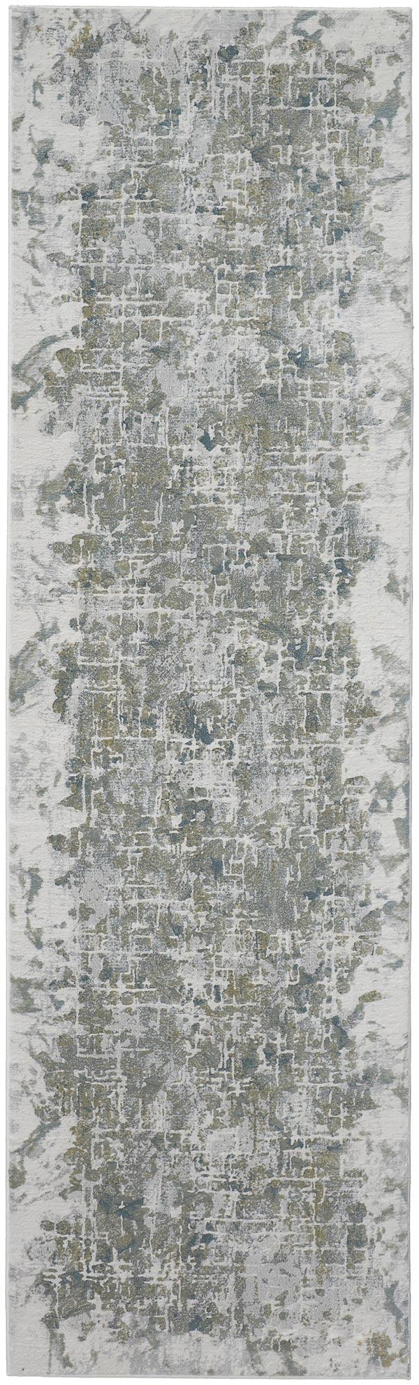 Atwell Contemporary Abstract Rug, Silver Gray/Green, 3ft x 8ft, Runner - Modern Rug Importers