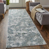 Atwell Contemporary Distressed Rug, Squares, Iceberg Green, 3ft x 8ft, Runner - Modern Rug Importers