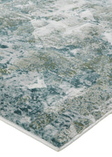 Atwell Contemporary Distressed Rug, Squares, Iceberg Green, 3ft x 8ft, Runner - Modern Rug Importers