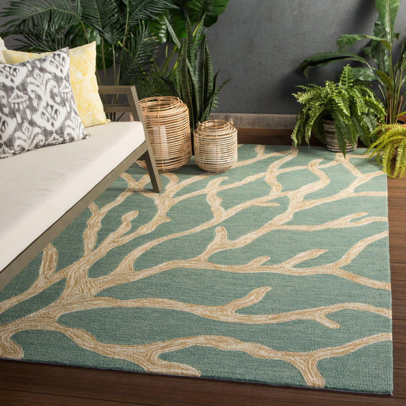 Jaipur Living Coral Indoor/ Outdoor Abstract Teal/ Tan Area Rug - Modern Rug Importers