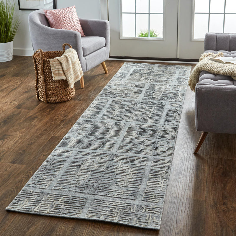 Elias Luxe Abstract Rug, High/Low, Dusty Blue/Taupe, 5ft x 8ft Area Rug - Modern Rug Importers