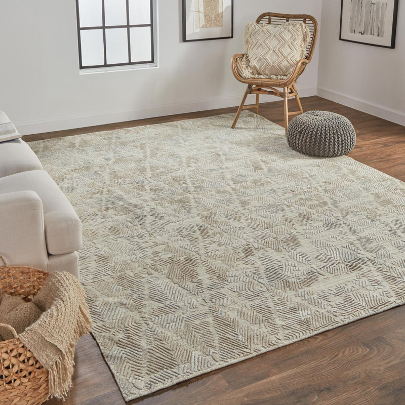 Elias Luxe Abstract Rug, High/Low, Oyster/Taos Taupe, 5ft x 8ft Area Rug - Modern Rug Importers