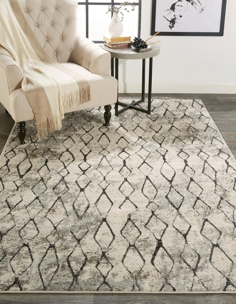 Kano Contemporary Distressed Rug, Beige/Charcoal, 5ft - 3in x 7ft - 6in Area Rug - Modern Rug Importers