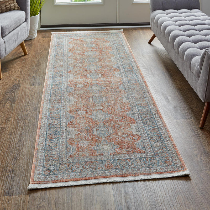 Marquette Traditional Persian Style Rug, Rust/Aegean Blue, 5ft x 7ft-2in Area Rug - Modern Rug Importers