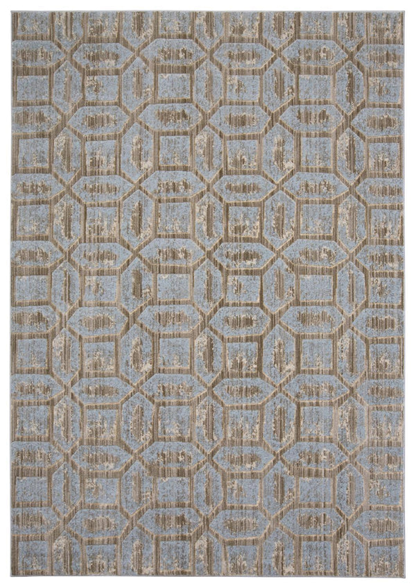 Milton Modern Metallic Geometric Rug, Ice Blue/Taupe, 2ft - 2in x 4ft Accent Rug - Modern Rug Importers