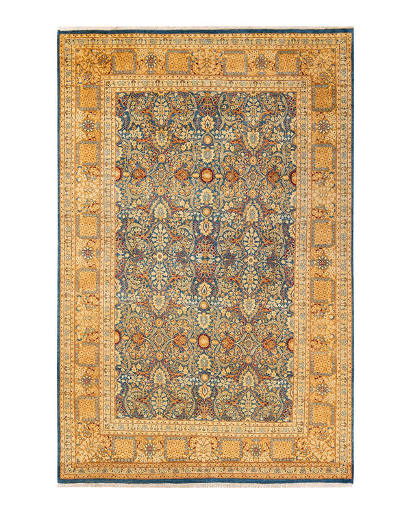 One-of-a-Kind Imported Hand-Knotted Area Rug  - Blue, 6' 1" x 9' 4" - Modern Rug Importers