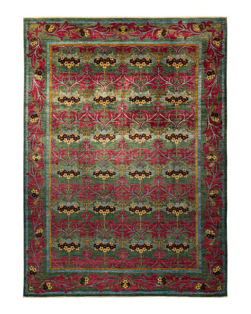 One-of-a-Kind Imported Hand-knotted Area Rug  - Green, 10' 1" x 13' 10" - Modern Rug Importers