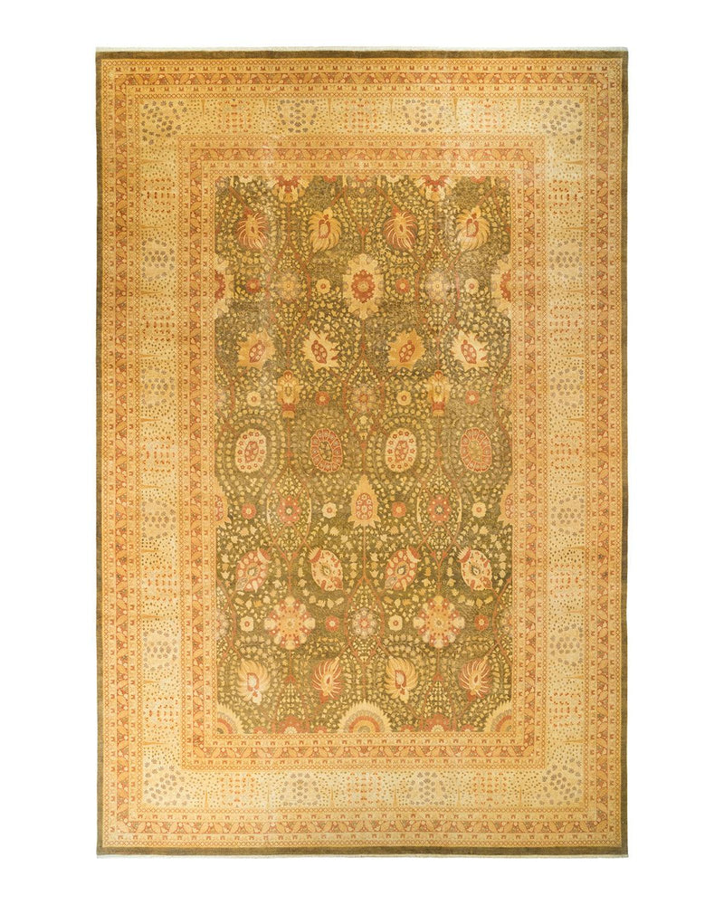 One-of-a-Kind Imported Hand-knotted Area Rug  - Green, 12' 2" x 17' 7" - Modern Rug Importers