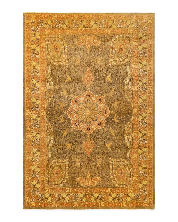 One-of-a-Kind Imported Hand-Knotted Area Rug  - Green, 6' 2" x 9' 3" - Modern Rug Importers