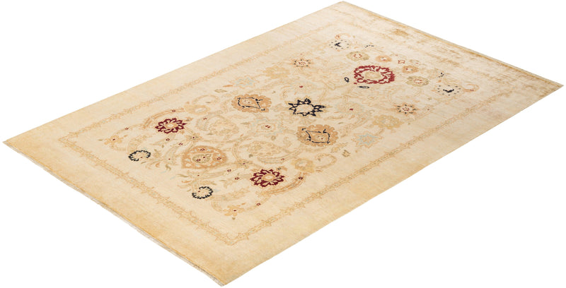 One-of-a-Kind Imported Hand-Knotted Area Rug  - Ivory, 6' 1" x 8' 10" - Modern Rug Importers