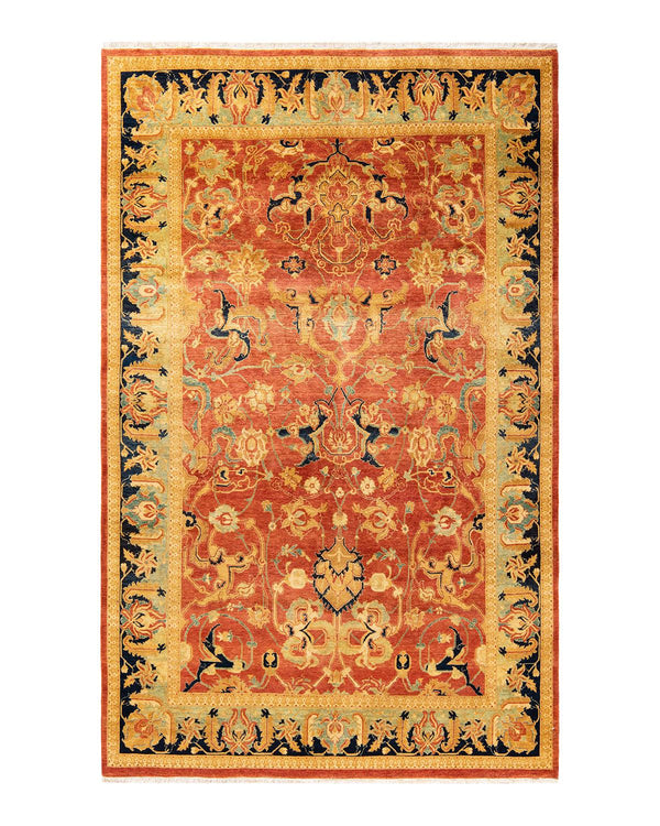 One-of-a-Kind Imported Hand-Knotted Area Rug  - Orange, 6' 1" x 9' 2" - Modern Rug Importers