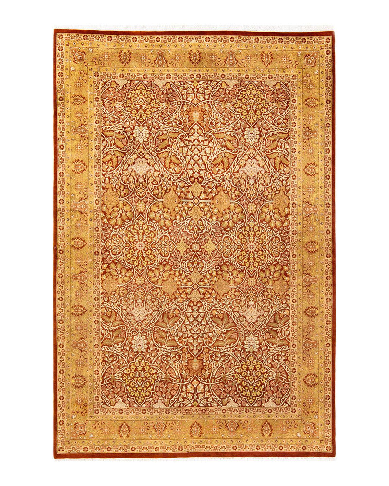 One-of-a-Kind Imported Hand-Knotted Area Rug  - Orange, 6' 1" x 9' 4" - Modern Rug Importers