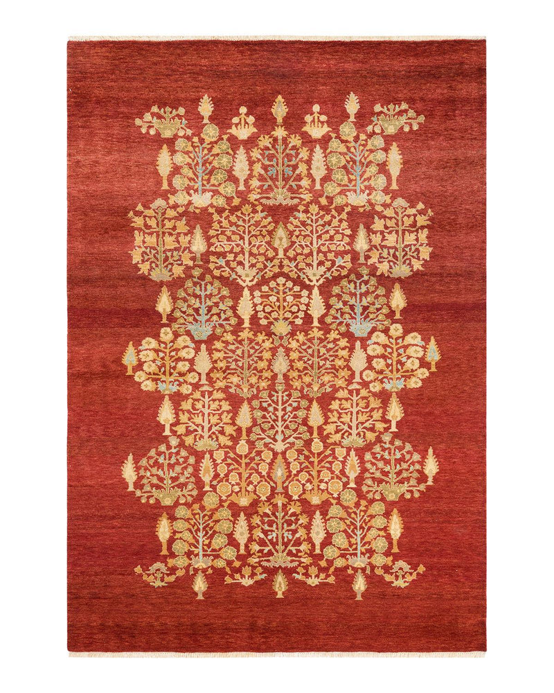 One-of-a-Kind Imported Hand-knotted Area Rug  - Orange, 6' 2" x 8' 9" - Modern Rug Importers