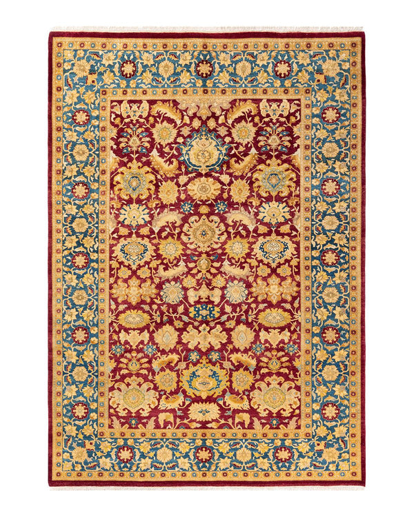 One-of-a-Kind Imported Hand-Knotted Area Rug  - Red, 6' 1" x 8' 10" - Modern Rug Importers