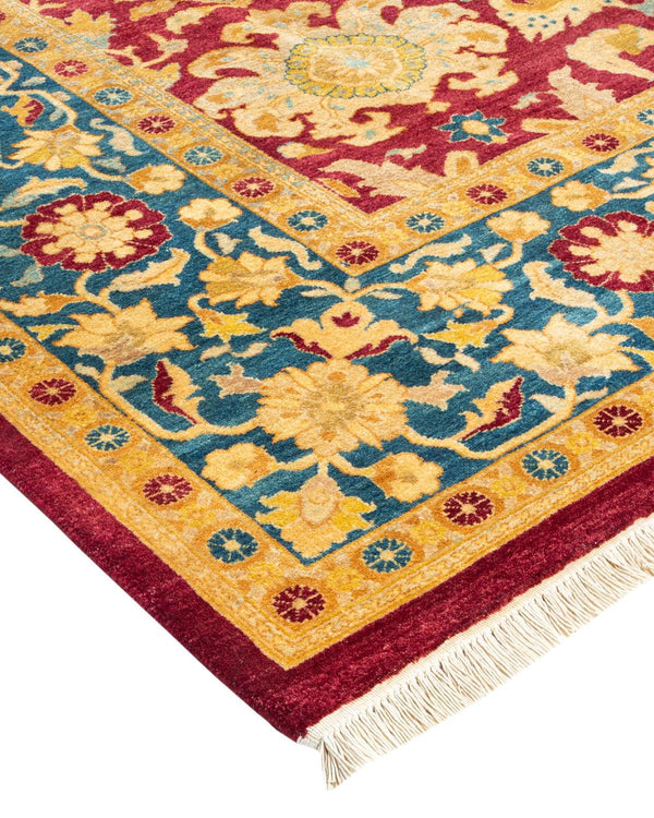 One-of-a-Kind Imported Hand-Knotted Area Rug  - Red, 6' 1" x 8' 10" - Modern Rug Importers