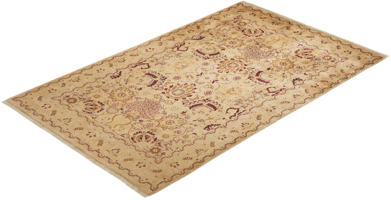 One-of-a-Kind Imported Hand-knotted Area Rug  - Yellow, 4' 1" x 6' 2" - Modern Rug Importers