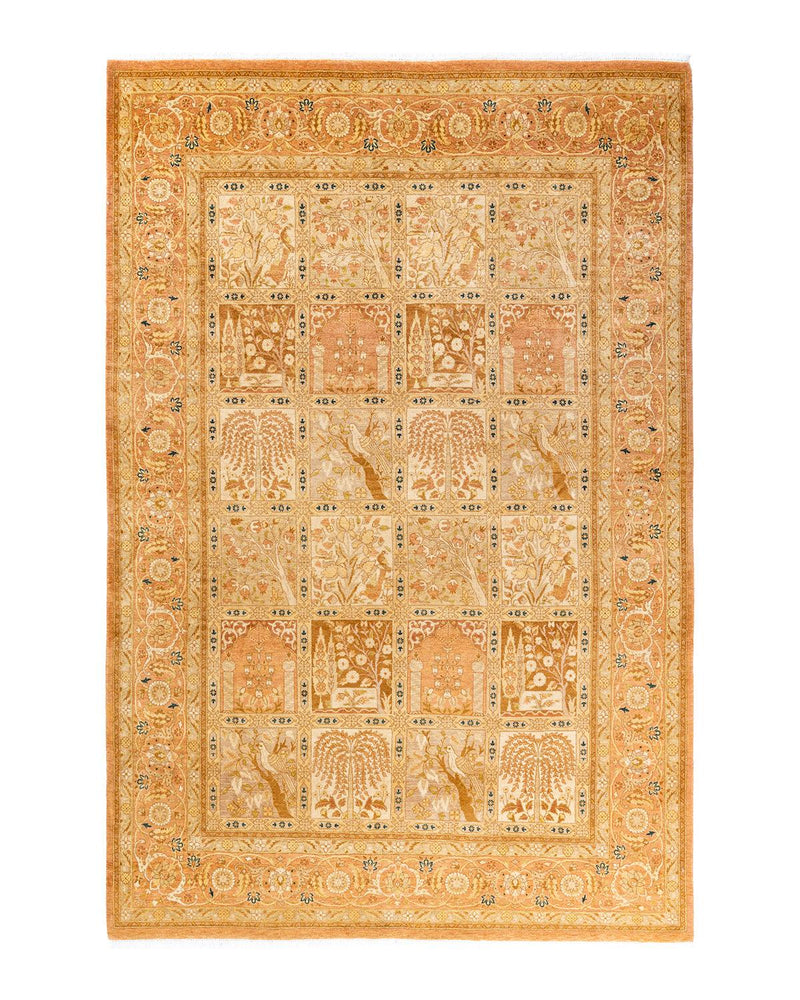 One-of-a-Kind Imported Hand-Knotted Area Rug  - Yellow, 6' 1" x 9' 1" - Modern Rug Importers