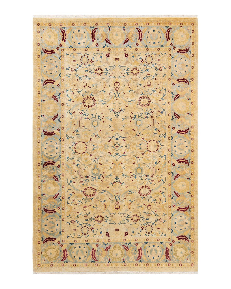 One-of-a-Kind Imported Hand-Knotted Area Rug  - Yellow, 6' 1" x 9' 3" - Modern Rug Importers