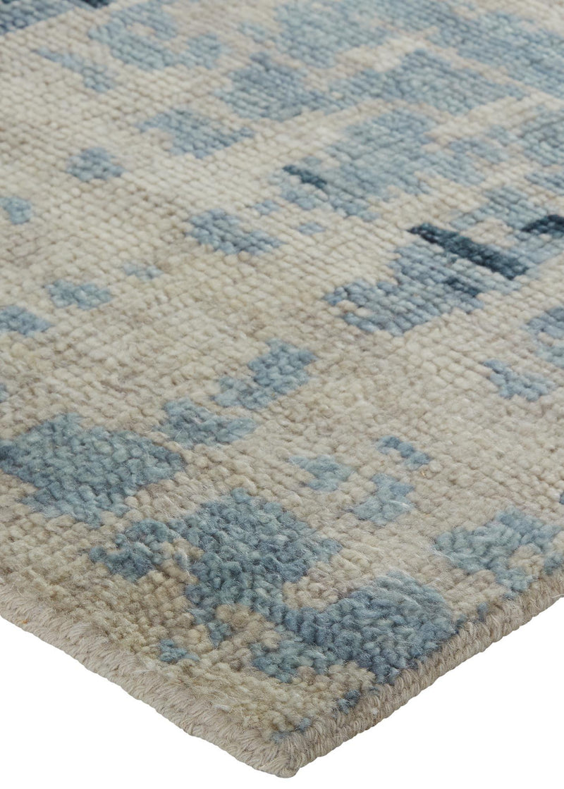 Palomar Hand Knot Abstract Area Rug, Light Beige/Denim Blue, 5x6in x 8x6in - Modern Rug Importers