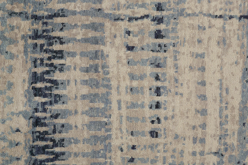 Palomar Hand Knot Abstract Area Rug, Light Beige/Denim Blue, 5x6in x 8x6in - Modern Rug Importers