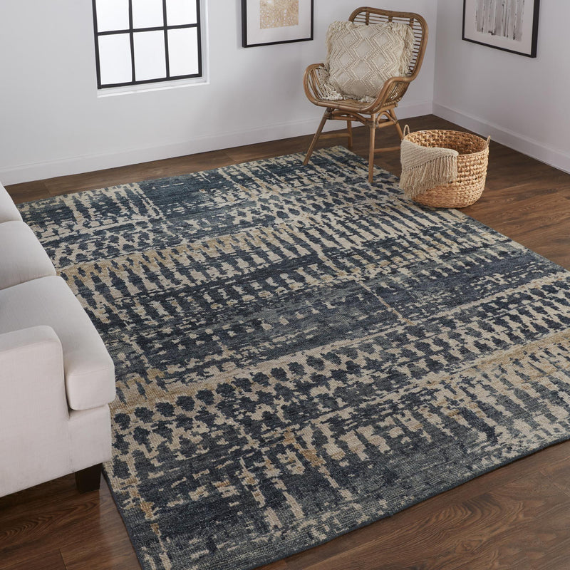 Palomar Luxe Hand Knot Abstract Area Rug, Denim Blue, 8x6in x 11x6in - Modern Rug Importers